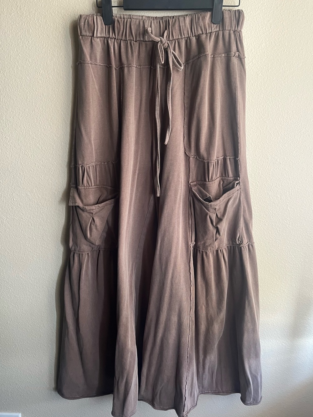 Women's Brown Drawstring Pocket Wide leg Pants